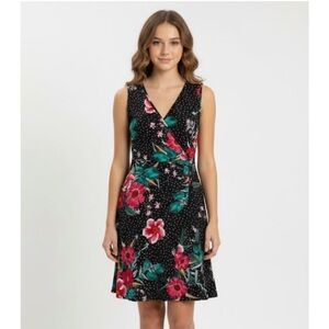 PLANET GOLD Floral Dress, Juniors Small, Black Red